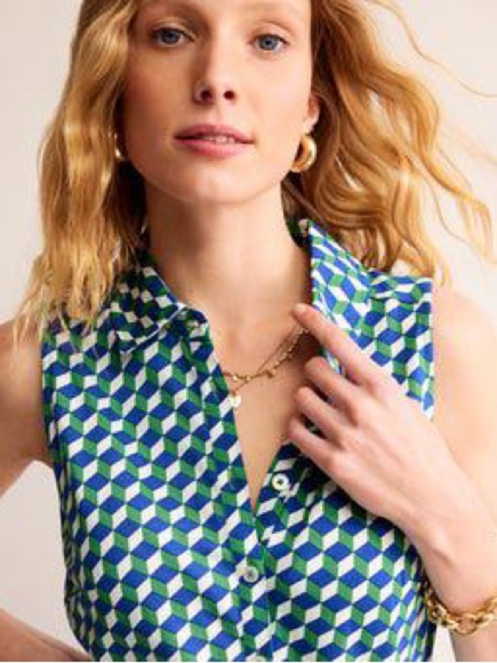 Boden Laura Sleeveless Shirt Dress Green and Blue